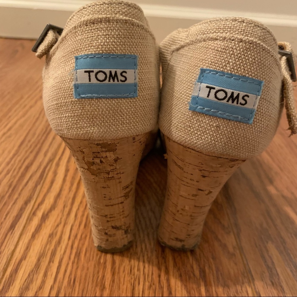 Beige TOMS Cork Wedge Heel Sandals